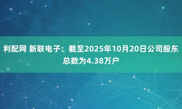 利配网 新联电子：截至2025年10月20日公司股东总数为4.38万户