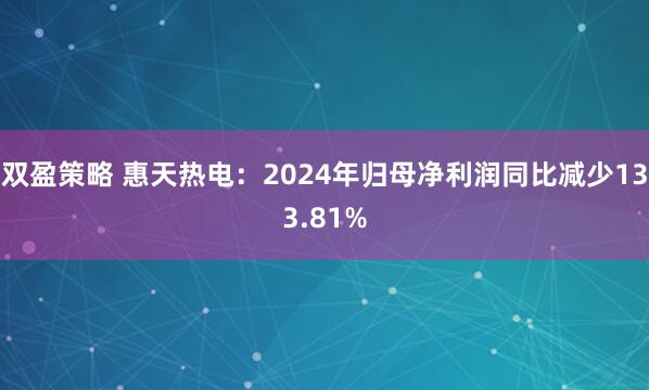 双盈策略 惠天热电：2024年归母净利润同比减少133.81%